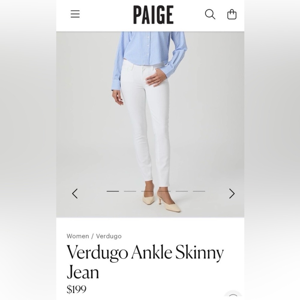 PAIGE Verdugo Ankle White Skinny Jeans — size 24, like new/never worn